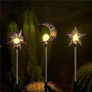 Solar Lights Outdoor Garden Decorations Sun Moon Star Stake Light Decorative